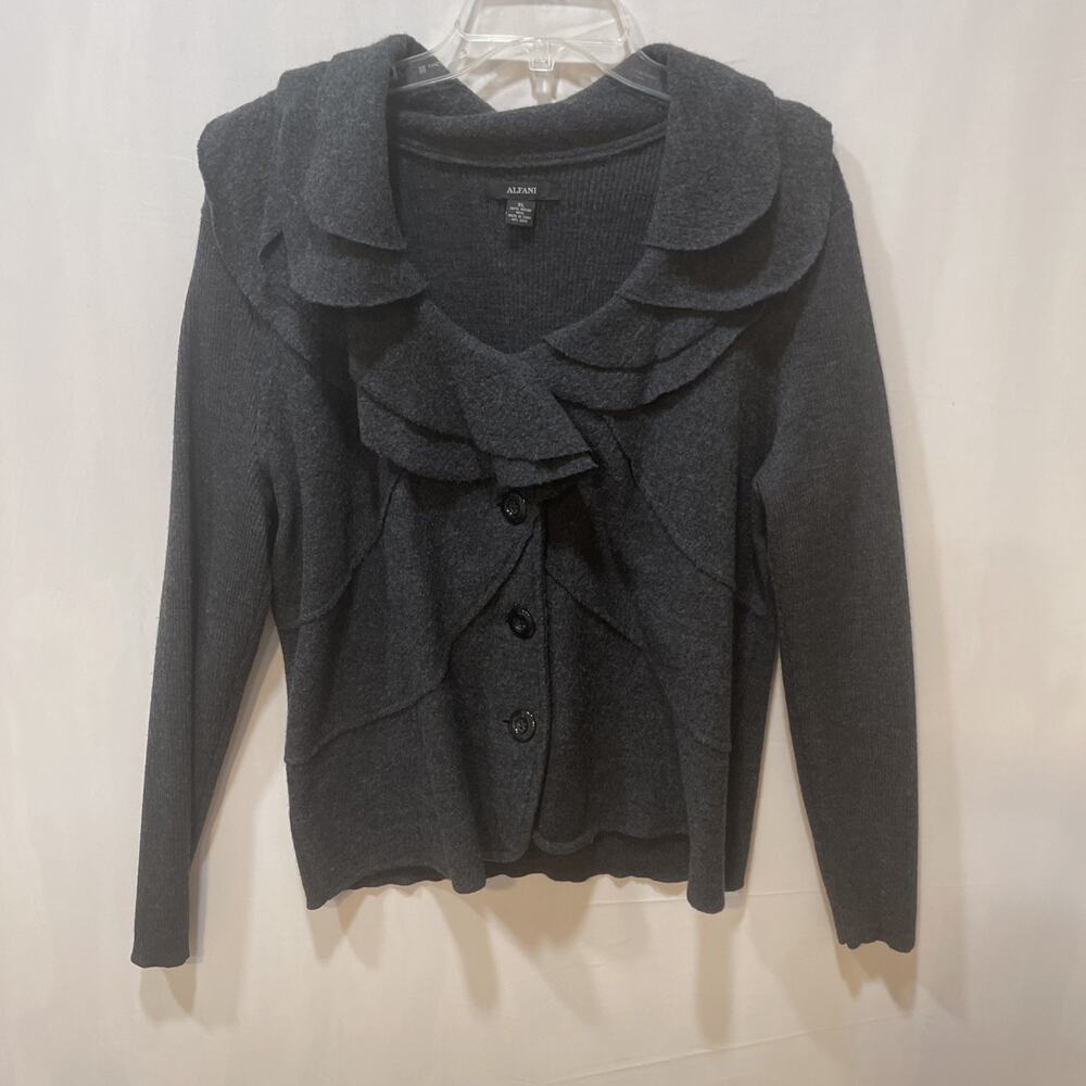 Alfani Womens 100% Merino Wool Sweater Ruffle Neck XL